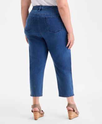 Plus Size Eyelet Embroidered Cropped High Rise Straight Leg Jeans. Exclusively at Macy's 