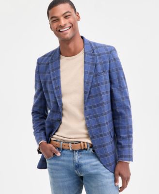 Nautica - Men's Modern-Fit Blue Plaid Tweed Sport Coat