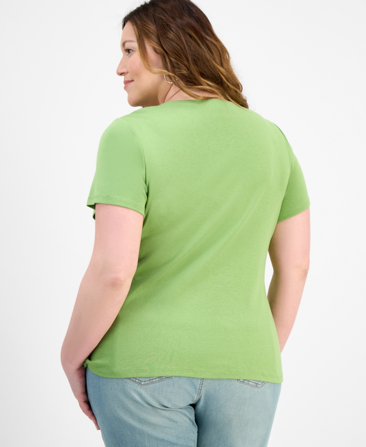 Style & Co Women's Plus Size Short-sleeve Scoop-neck Top, Exclusively At Macy's In Green