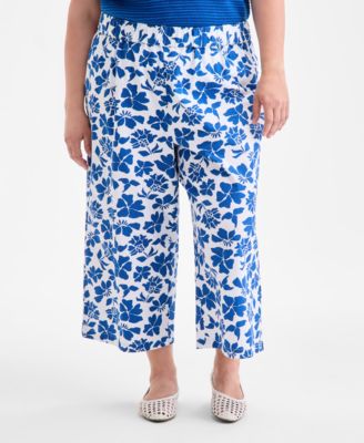 Plus Size Floral-Print Wide-Leg Pants, Exclusively at Macy's