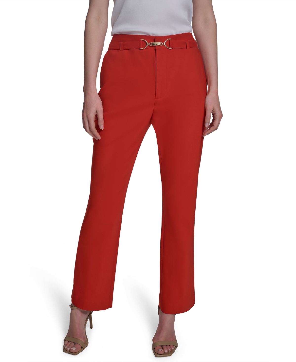 Halston Women's Low-rise Straight-leg Hardware Pants