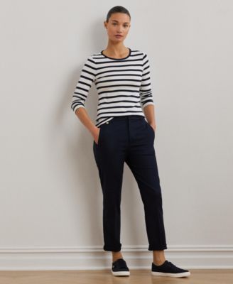 売れ筋商品|||ラルフローレン カットソー トップス レディース Women's Striped Stretch Cotton Crewneck Tee Black/Birch Tan Women's Lauren Ralph Lauren Striped Stretch Cotton Crewneck