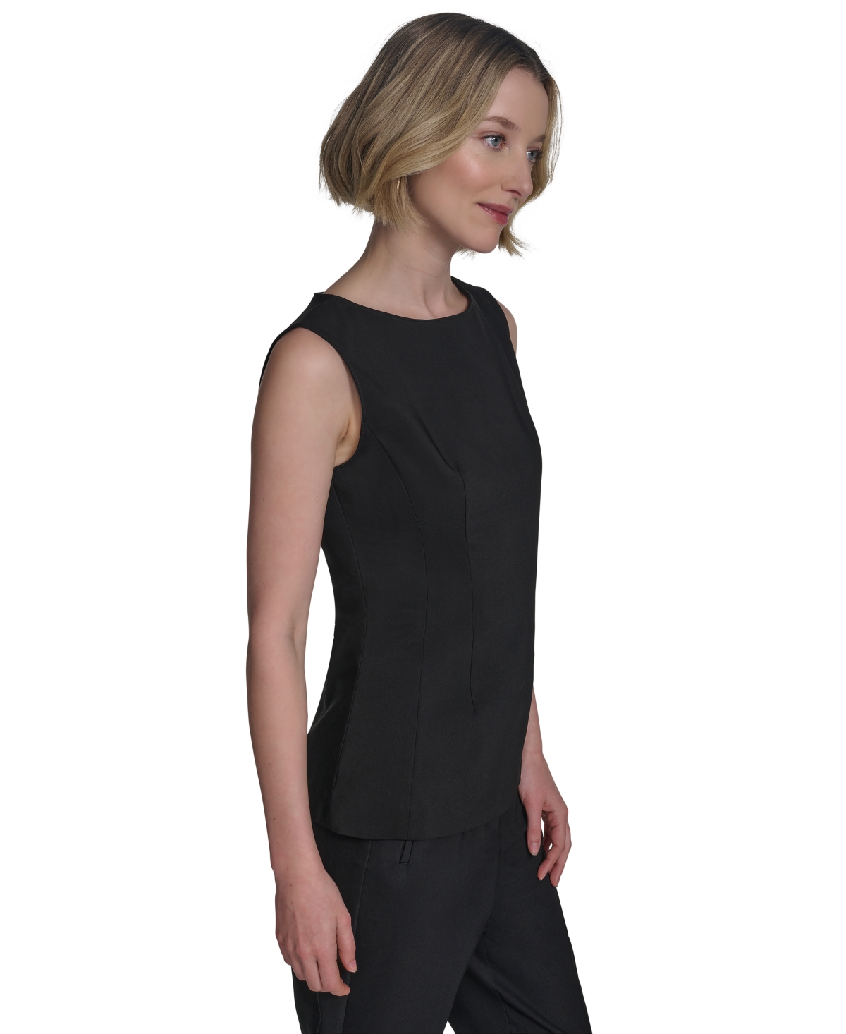 HALSTON WOMEN'S SLEEVELESS ROUND-NECK PEPLUM TOP 