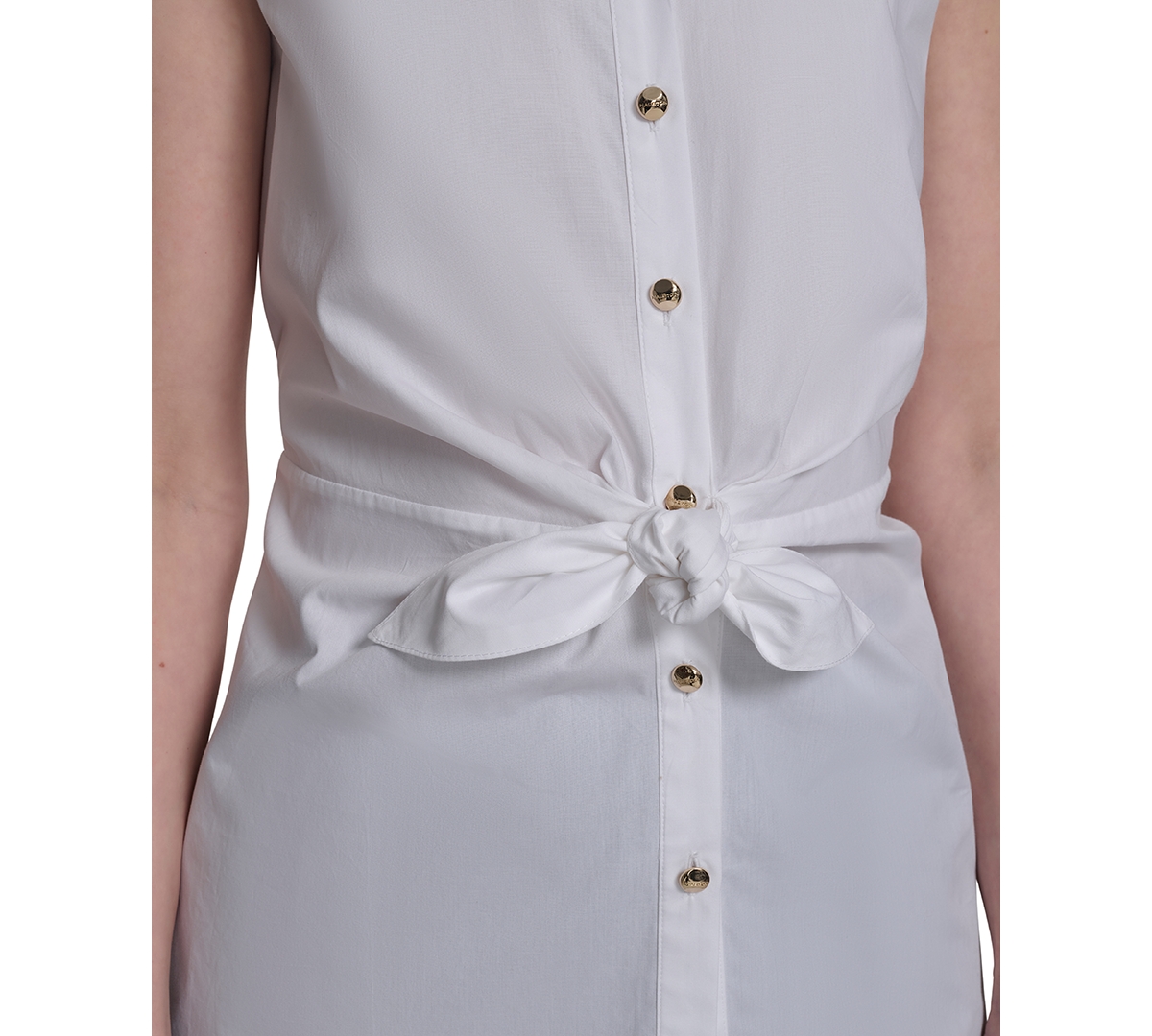 HALSTON WOMEN'S COTTON TIE-WAIST BUTTON-FRONT SLEEVELESS BLOUSE 