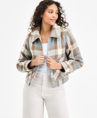 BCBGMAXAZRIA - Women's Plaid Collared Zip-Front Coat