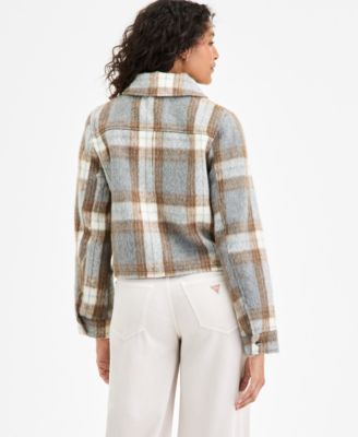 Women's Plaid Collared Zip-Front Coat