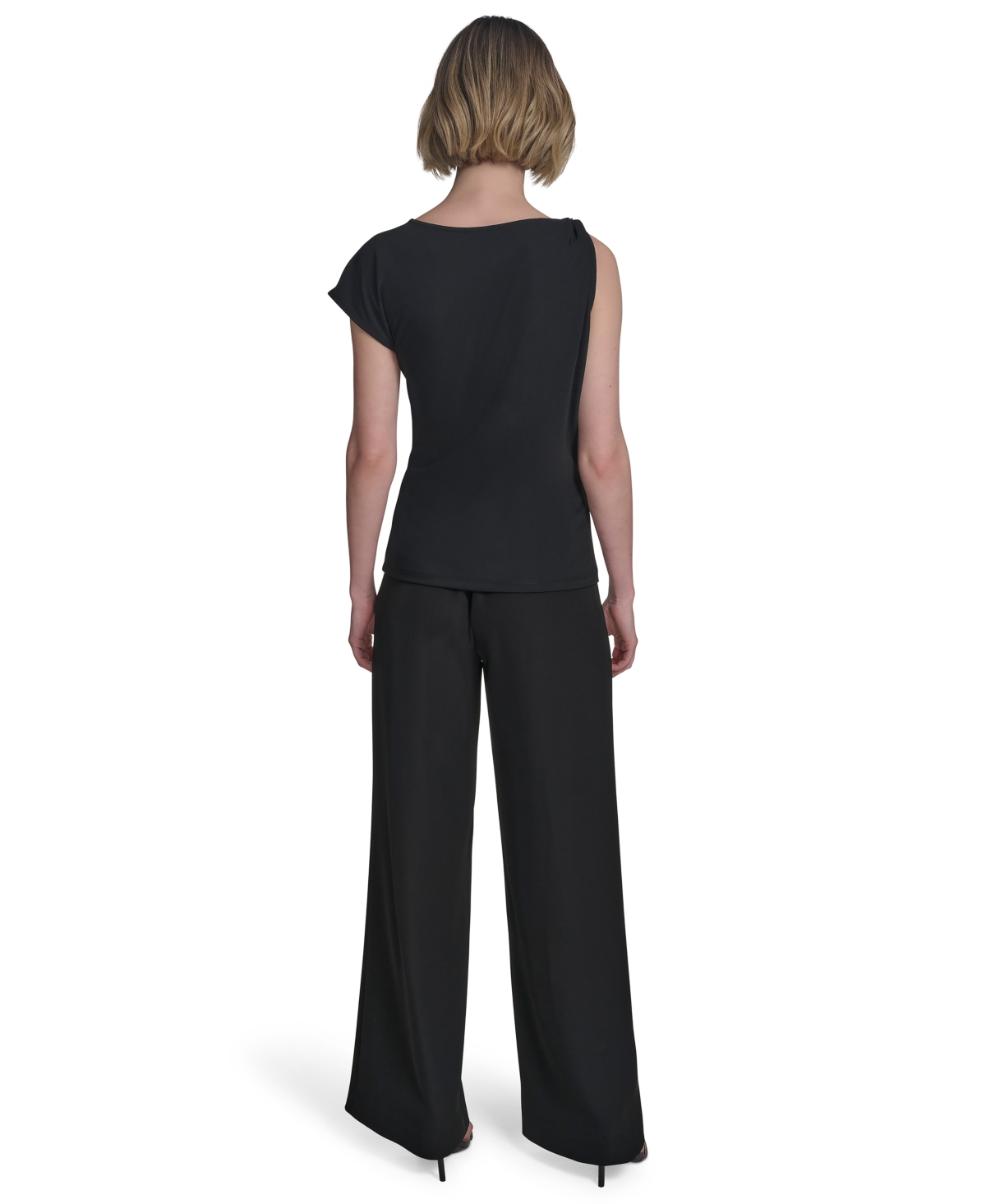 Halston Women's Asymmetric One-shoulder Hardware Top In Black