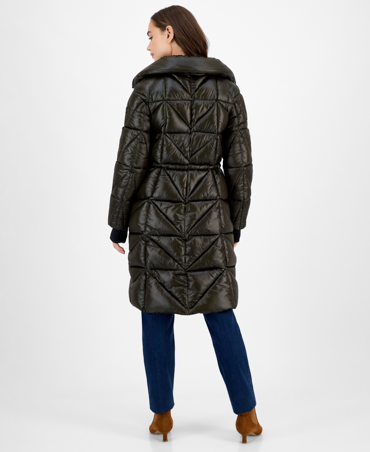 Bcbgmaxazria Women's Quilted Thumbhole-cuff Puffer Coat In Green