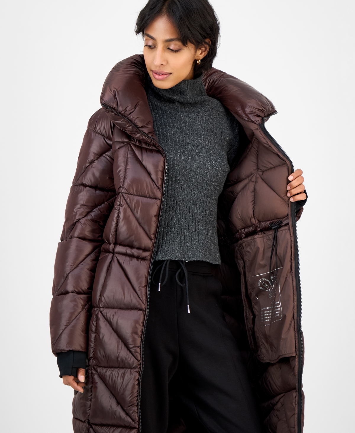 Bcbgmaxazria Women's Quilted Thumbhole-cuff Puffer Coat In Brown