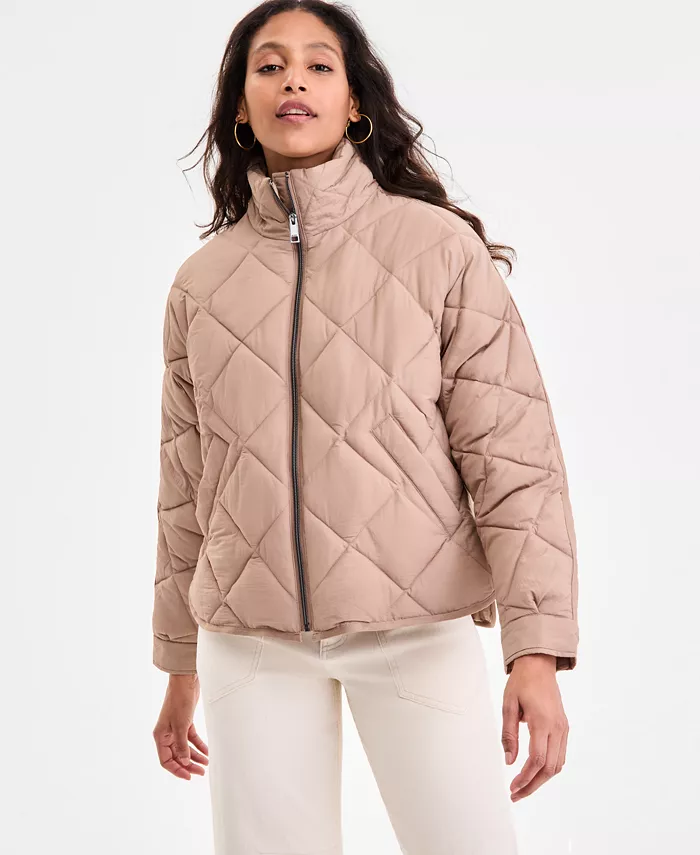 Women's Cropped Diamond Quilted A-Line Jacket - thumbnail 6