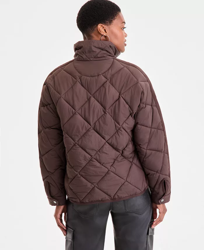 Women's Cropped Diamond Quilted A-Line Jacket - thumbnail 9