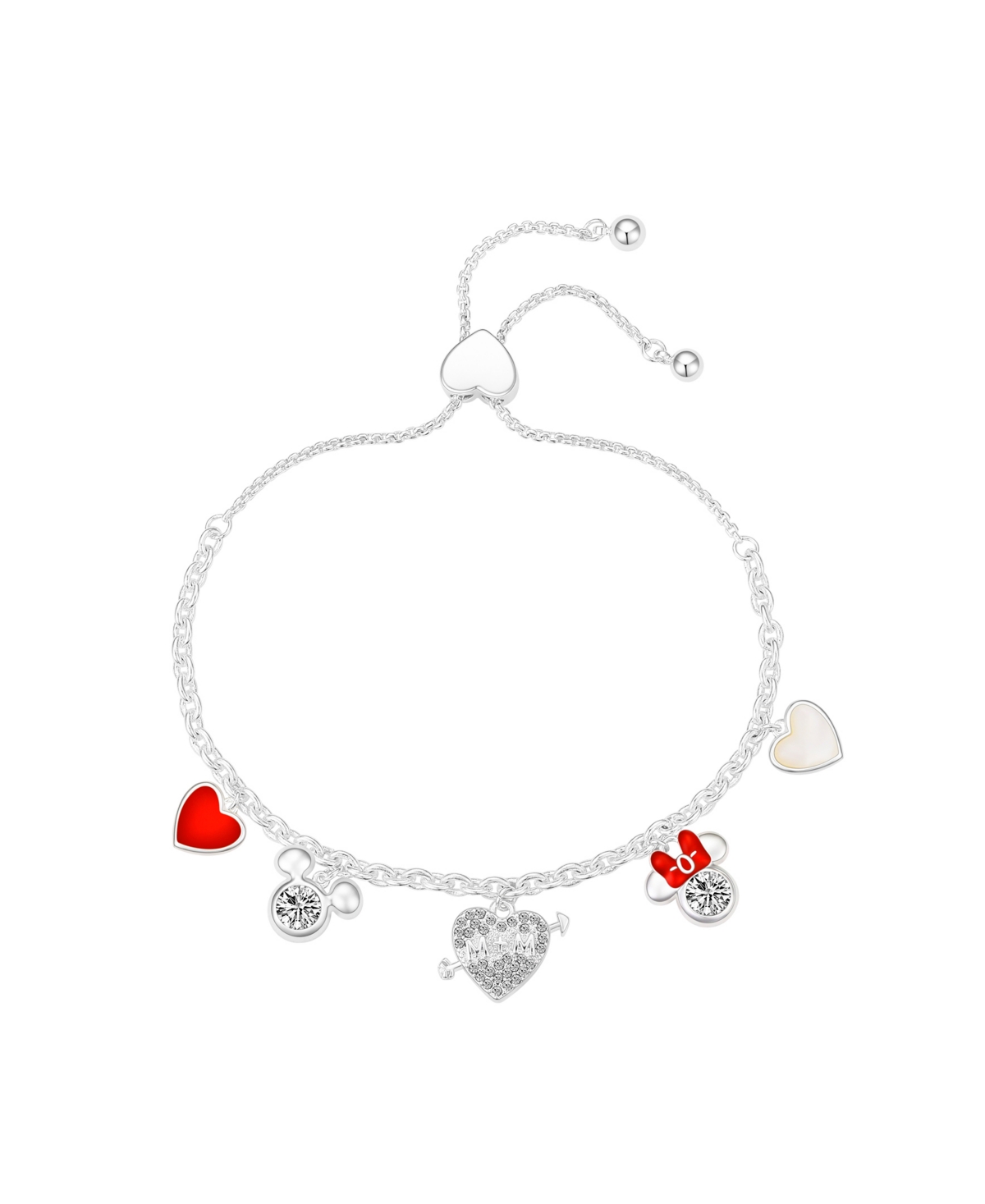 Crystal Mickey and Minnie Heart Bolo Bracelet - Silver