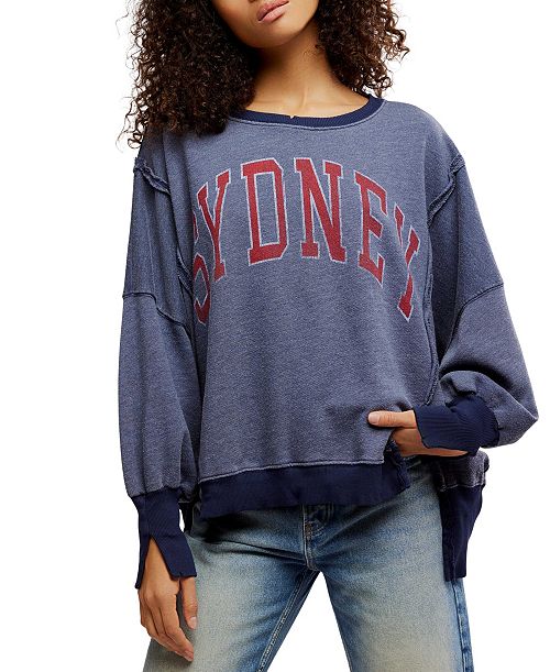 alfani Free People Women's Graphic Camden High-Low Sweatshirt Women's Fashion Shoes & Accessories