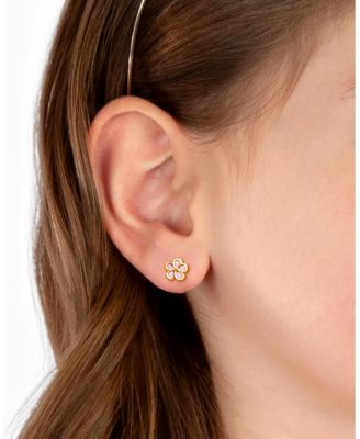 Children's 14K Gold Genuine Bloom Mother of Pearl Flower Studs Girls' Screw Back Earrings