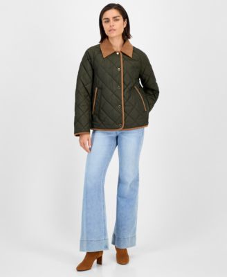 Women's Reversible Quilted Corduroy-Trim Coat