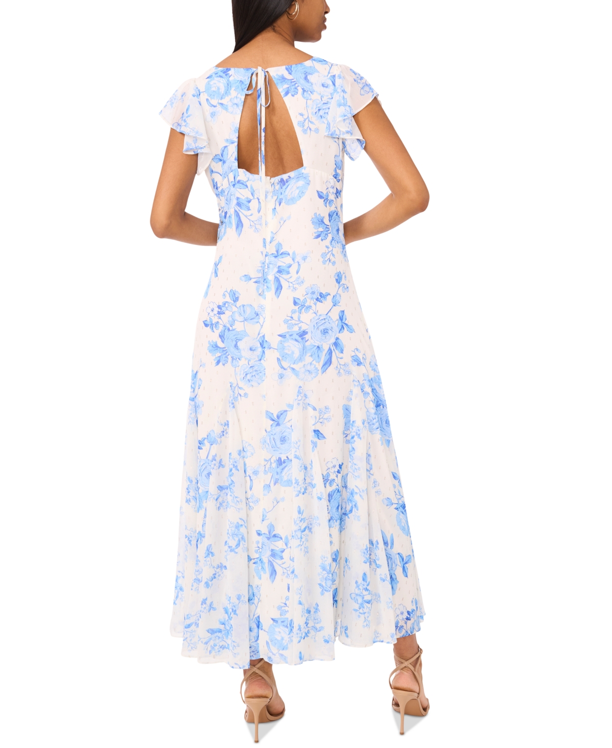Cece Women's Printed V-neck Flutter-sleeve Chiffon Dress In Multi