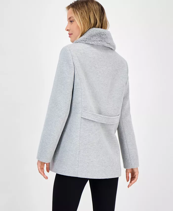 Women's Double-Breasted Faux Fur Collar Coat - thumbnail 4