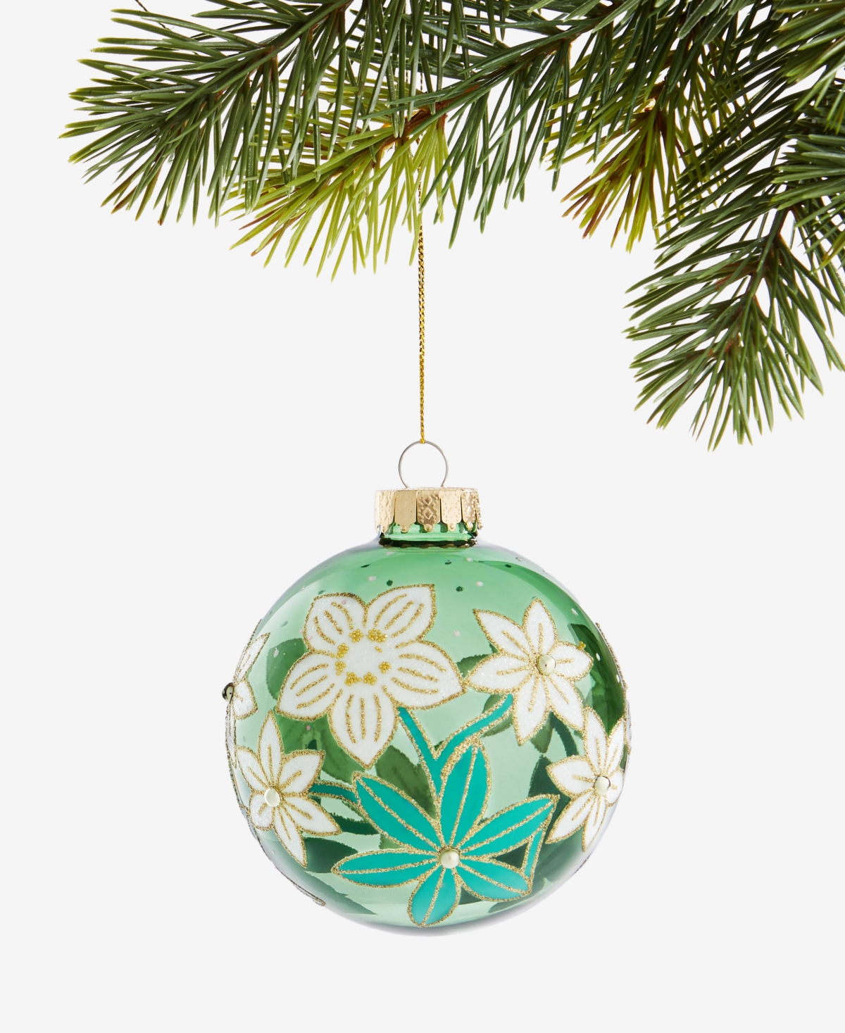 Holiday Lane Enchanted Emerald Glass Ball Ornament, Macy's Exclusive In Transparent