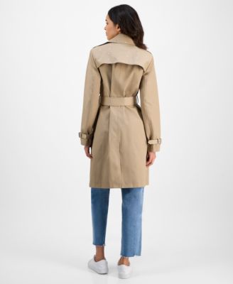 Women's Double-Breasted Studded Belted Trench Coat