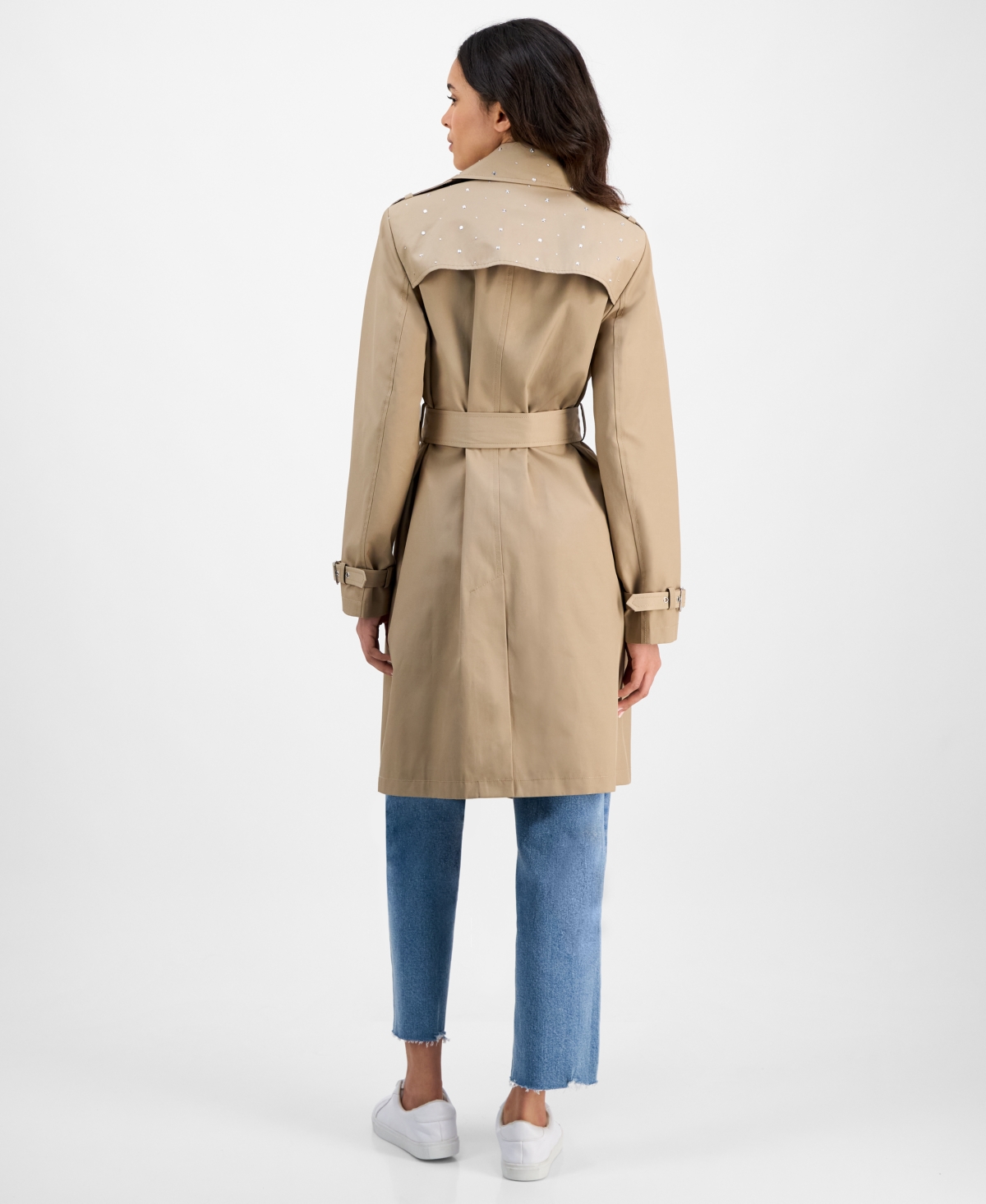 Cece Women's Double-breasted Studded Belted Trench Coat In Brown