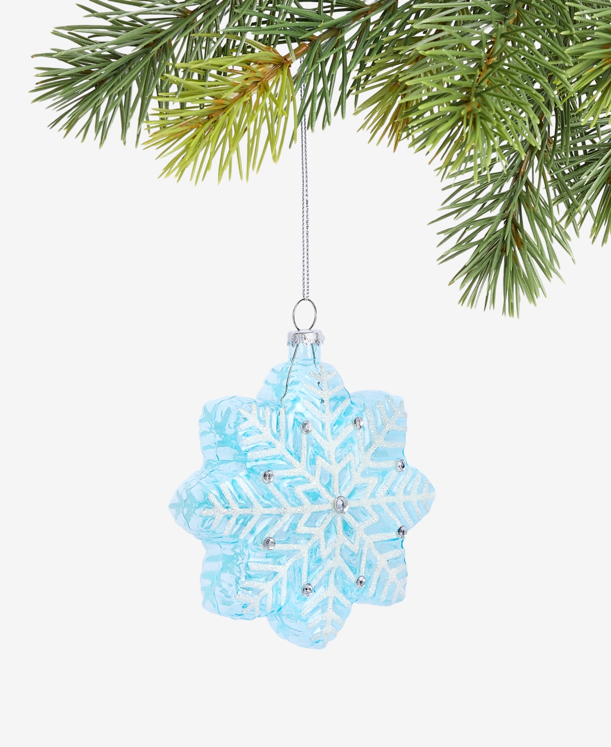 Holiday Lane Enchanted Emerald Blue Glass Snowflake Ornament, Macy's Exclusive In Transparent