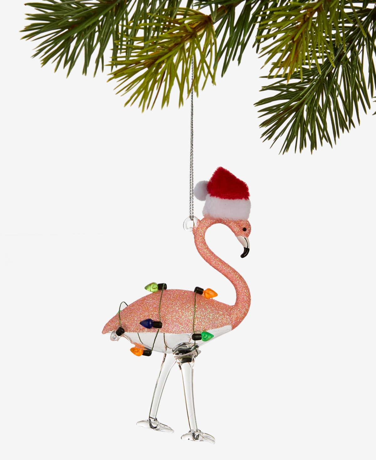 Holiday Lane Florida Santa Flamingo Glittered Ornament, Macy's Exclusive In Transparent