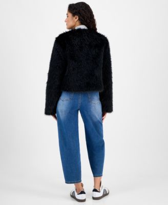 Women's Collarless Short Faux-Fur Coat