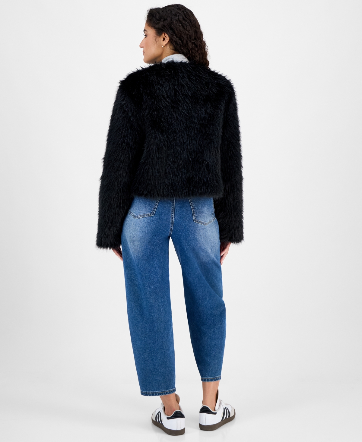 Cece Women's Collarless Short Faux-fur Coat In Black
