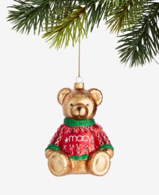 Holiday Lane - Macy's Glass Glittered Bear Ornament