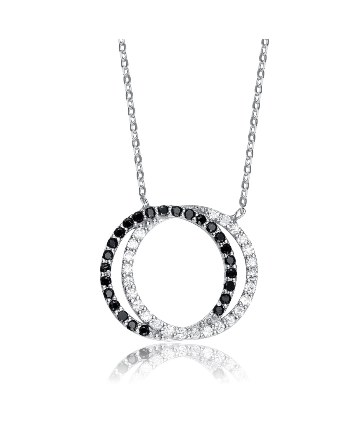 Sterling Silver White Gold Plated Cubic Zirconia Double Outlined Circle Neckalce - White