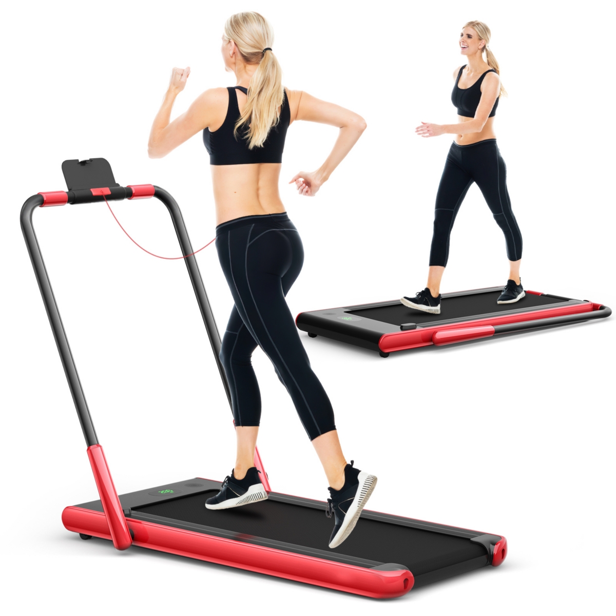 2-in-1 Folding Walking Pad Treadmill &#x2013; Led Display, Remote Control, and Ultra-Compact Design for Home Fitness - Green