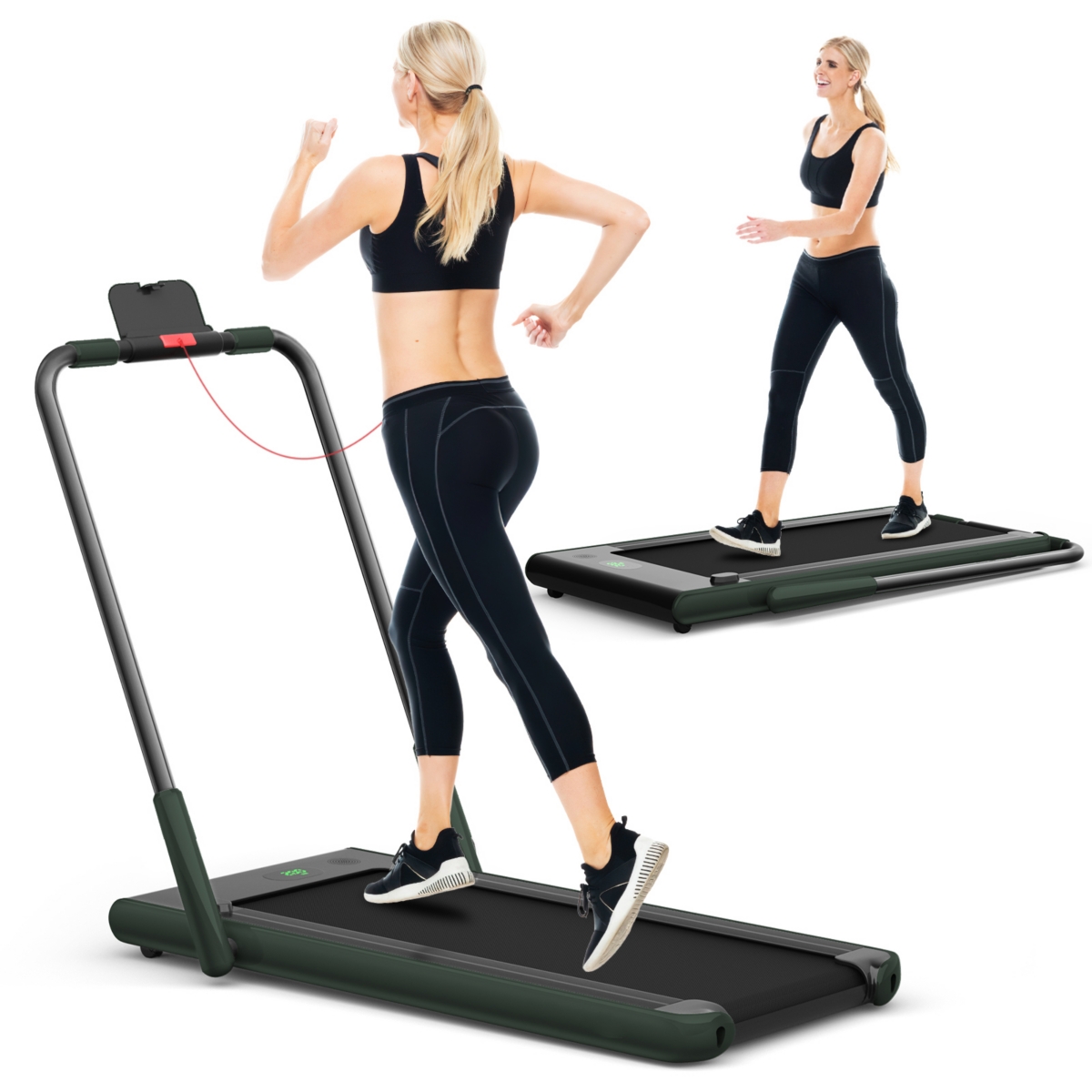 2-in-1 Folding Walking Pad Treadmill &#x2013; Led Display, Remote Control, and Ultra-Compact Design for Home Fitness - Green