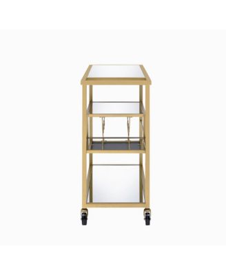 Modern Glass Bar Cart – 2-Tier Rolling Cart with Metal Frame for Entertaining