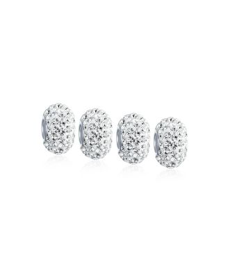 Set of 4 White Crystal Spacer Charm Bead .925 Sterling Silver Core
