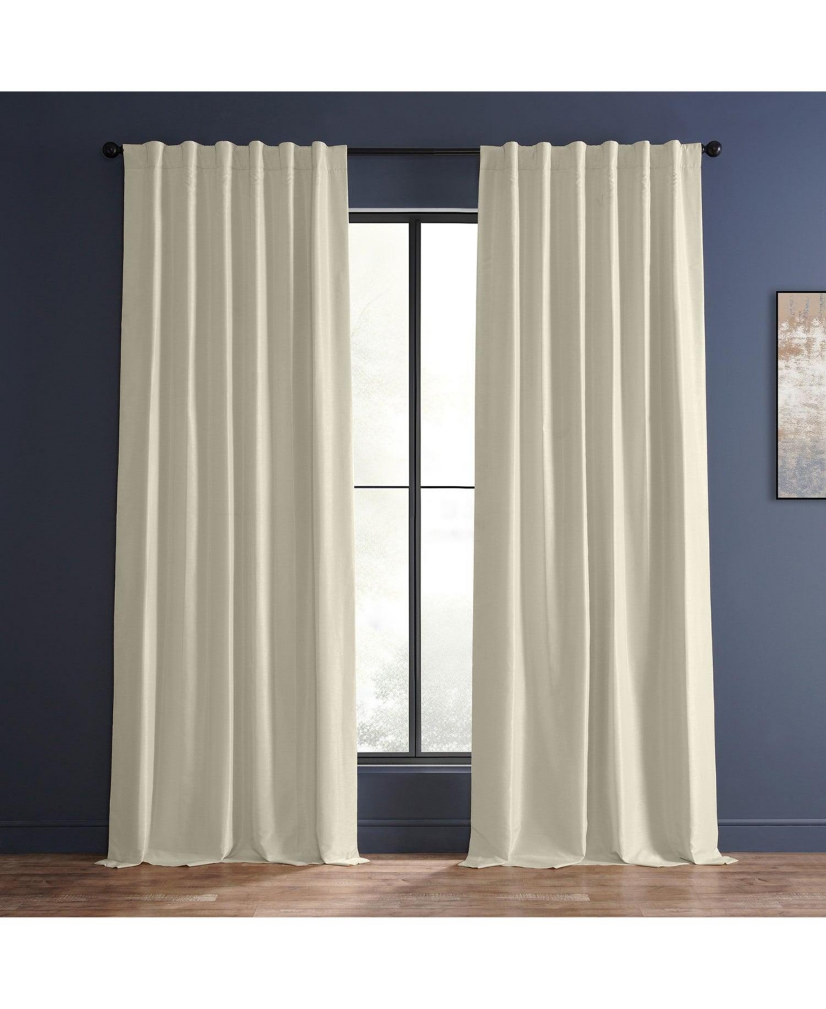 Off White Vintage Textured Faux Dupioni Silk Curtain - White
