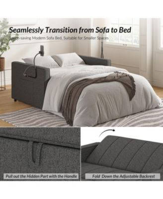 Duncan Modern Upholstered Linen Channel Tufted Sleeper Sofa with Built-In USB Port