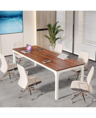 6.5 FT Conference Table, Meeting Table, 78.74" W x 27.56" D Large Office Conference Table, Modern Seminar Table for Conference Room, Boardroom (4, Walnut)