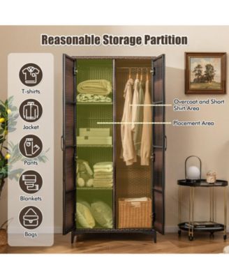 PE Rattan Wicker Wardrobe with 2 Doors and Hanging Rod – Elegant Storage Cabinet for Bedroom or Closet