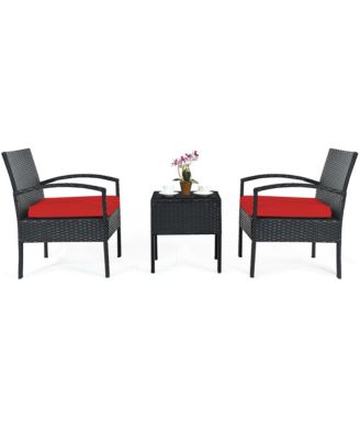 3PCS Patio Rattan Furniture Set Coffee Table & Chairs Set with Seat Cushions Garden