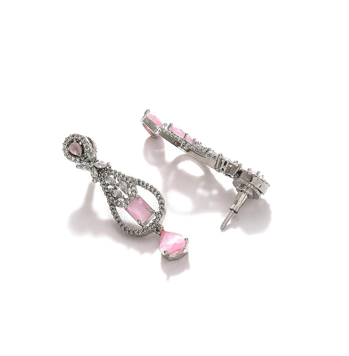 Sohi Women's Silver Plated Designer Jewellery Set In Pink
