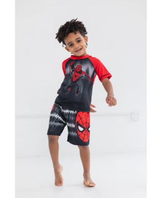 Boys Spider-Man UPF 50+ Rash Guard and Swim Trunks Outfit Set
