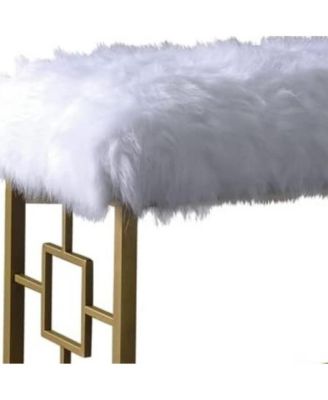 Faux Fur Accent Bench – Upholstered Seat for Living Room or Vanity