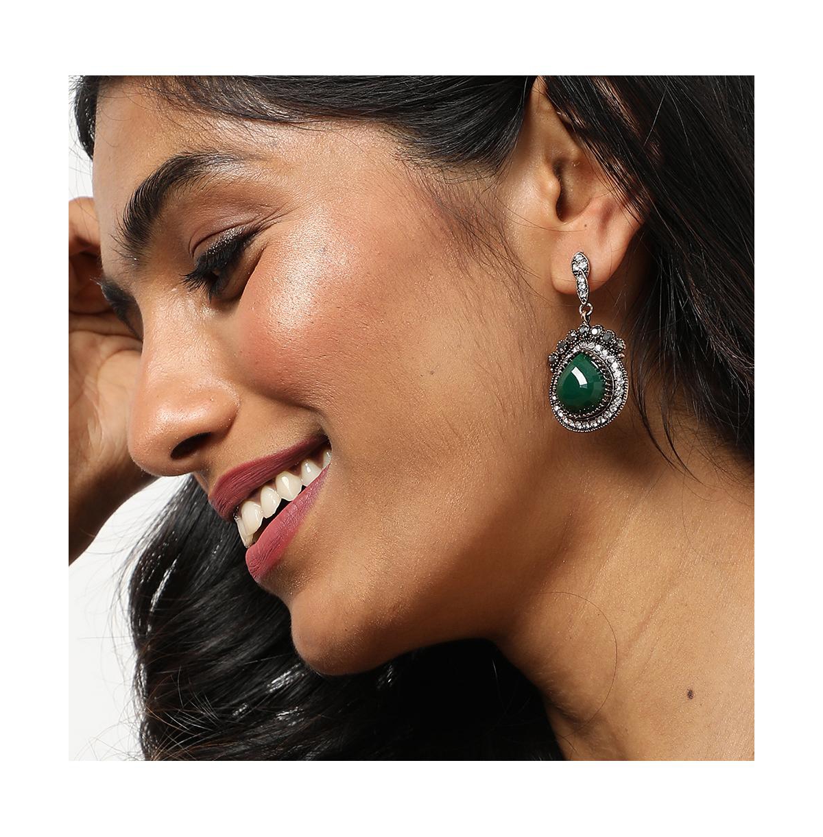 Sohi Women's Trendy Designer Stone Drop Earrings In Green