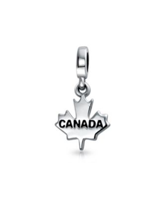 Set of 2 Red Enamel Canadian Flag & Maple Leaf Dangle Charm Bead Oxidized Silver