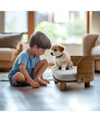 Wooden Elevated Cat&Dog Bed Stool With Pad for Indoor Pets