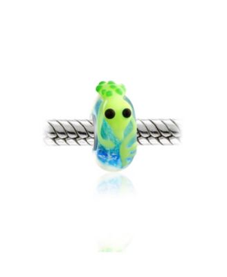 Lime Lizard & Toad Frog Lampwork Glass Charm Bead Sterling