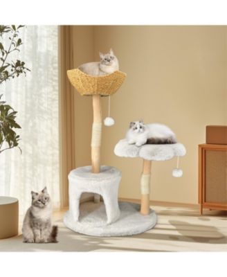 Solid Wood Cat Tree Tower for Indoor Cats With Soft Cushions