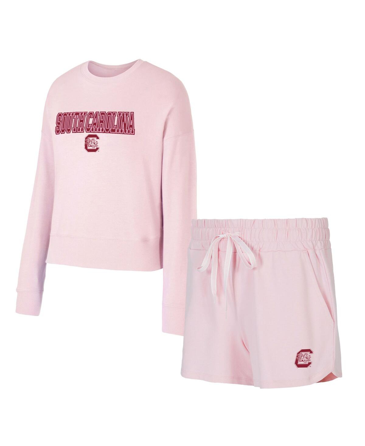 Women's Pink South Carolina Gamecocks Elevation Tri-Blend Long Sleeve Top and Short, Set of 2 - Pink