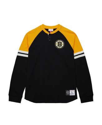 Mitchell & Ness - Men's Black Boston Bruins Thermal Henley Long Sleeve T-Shirt