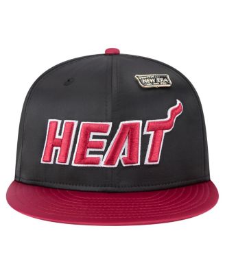 Men's Black/Red Miami Heat Throwback Satin Vintage Pin Two-Tone 59FIFTY Fitted Hat